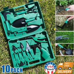 10pc Garden Tool Set Vegetable Flower Gardening Hand Tools Kits w/ Carrying Case