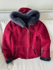 Overland Womens Cranberry Maroon Red Shearling Leather Jacket w Fur - Size XS
