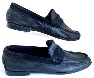 Sutor Mantellassi Black Goatskin Penny Loafers, Size 12D