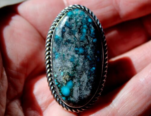 BIG Navajo Kevin Yazzie Sterling Silver & Apache Blue Turquoise TUFA CAST Ring
