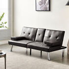 Convertible Sleeper Sofa Bed Faux Leather /Velvet Upholstered for Apartment Sofa