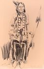 Standing Crow Indian by Ned Jacob ~ Large Charcoal Drawing