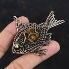 Gift For Her Ammonite Fossil Wire Wrapped Fish Pendant Copper Jewelry 2.56