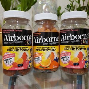 3x Airborne Vitamin C Kids Family Sz Fruit Flavored Gummies Immune Support 63ct