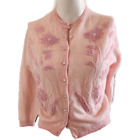 Harilela's 50s 60s pink pastel beaded floral cardigan sweater angora wool vintag
