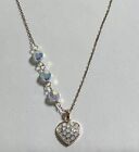 18” FD 925 Rose Gold Over Sterling AB Crystal Heart Necklace. 5/8” X 3/8”. 3.39G