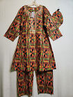 Men African Kente Print Cloth Dashiki Pant Suit Orange Green Black Free Size