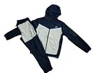 New Nike Tech Cotton Sweat Suit Zip Up Hoodie & Joggers Men's Set Navy/Beige XL