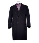 BESPOKE 42R Black Double Breasted Overcoat Wool Twill PEAK LAPEL Vintage