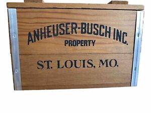 BUDWEISER Beer ANHEUSER-BUSCH INC. Advertising Crate Hinged Wooden Box Made USA