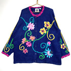 Vintage Women's Floral Beaded Button Up Knit Cardigan Sweater Size 3XL