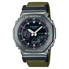 New Casio G-Shock  Men's Metal Bezel Black Dial Green Strap Watch GM2100CB-3A