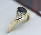 Fine Jewelry Solid 9K Gold Ring  Natural Diamond Dark Blue Sapphire Jewellery 7