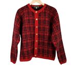 EQUORIAN Cardigan Women's L Heritage Red Black Vtg Sweater Mohair Blend Button