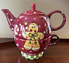 Laurie Gates Stacked Teapot & Cup Holiday Treats 3-Piece Gingerbread Tea-for-1