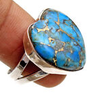 Solid Blue Copper Turquoise 925 Sterling Silver Heart handmade Ring Size us 6