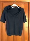 Magaschoni Cashmere Sweater in Black - Short Sleeve, Rosette Detail at Neck - L