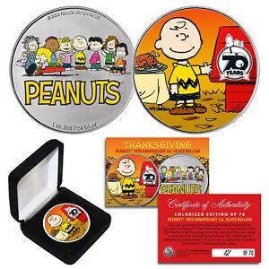 2020 Peanuts Charlie Brown 70th Anniv 1OZ .999 SILVER Coin SN of 70 THANKSGIVING