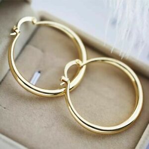Women’s Elegant Gold Plated Round Pierced Hoop Earrings Lab-Created