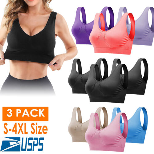 3Pack Womens Seamless Sports Yoga Bra Wireless High Impact Fitness Bralette Girl