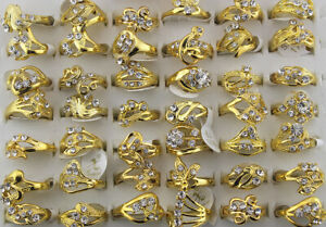 Wholesale Mixed Lots 40pcs Clear Charming Rhinestone Women Gold Plated Rings