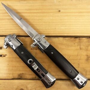Falcon Mirror Chrome with Black Ash Pakkawood Spring Assisted Stiletto Knife 4