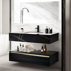 2-Pcs Bathroom Vanity 2 Drawers Wall Mount Storage Cabinet w/ Ceramic Basin Sink