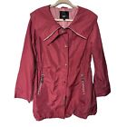 Mossimo Women’s Sz M Maroon Red Trench Rain Coat Jacket Mid Length Cinched Waist