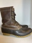 LL Bean Men's Brown Leather Lace Up Round Toe Lined Ankle Duck Boots Size 9M (HM