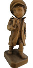 Carved Wood Peasant Boy Beautiful Detail Features size 9 1/4