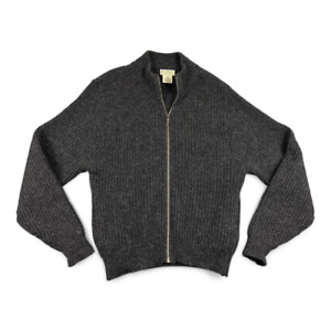Vintage LL Bean Wool Sweater Adult MEDIUM Gray 90s Alpaca Blend Zip Cardigan
