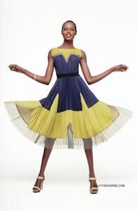 NWT BCBG MaxAzria Lucea Colorblocked Pleated Dress 0 2 4 6 8 XS S M yellow blue