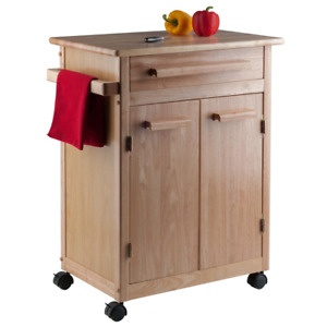 KITCHEN CART Wood Microwave Stand w/Wheels Natural Finish