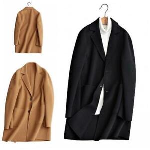 Men's Wool Jacket Trench Coat Cashmere Outwear Single Breasted Overcoat Casual L