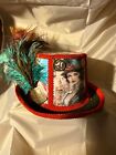 Ladies in red Top Hat steampunk renaissance one of a kind
