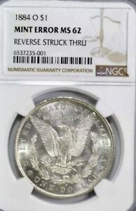 1884-O Morgan Silver Dollar Mint Error NGC-MS62 REVERSE STRUCK THRU #107012-1