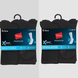 Lot of 2 Hanes Premium Men's X-Temp Breathable Crew Socks 6pk (12 Socks Total)