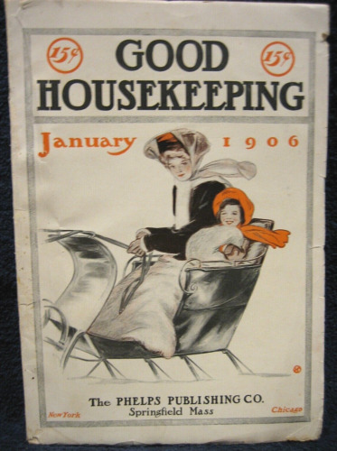 GOOD HOUSEKEEPING Magazine (Jan 1906) - Nice SLEIGH Cover, Ads, Stories & Illos