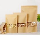 Kraft Paper Stand Up Pouch With Clear Window Sealable for Zip Food Pack Lock Bag
