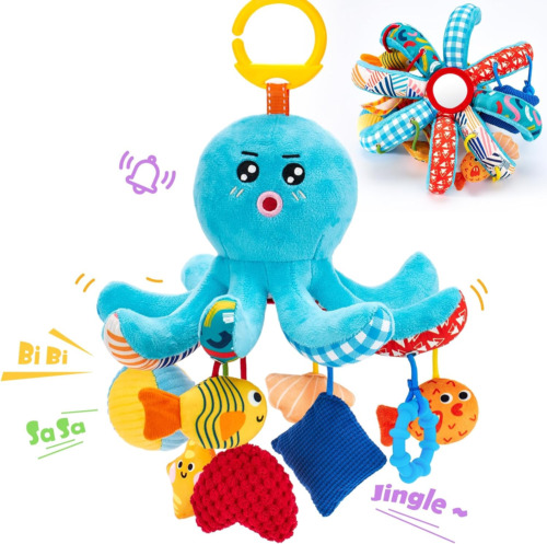 Baby Toys 0-6 Months - Octopus Toy with Pulling Cords, Squeaky, Crinkle, Rattle,