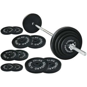 Cast Iron Barbell Weight Standard Plates 5FT 100Lb Set Home Gym Lifting Fitness
