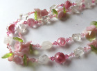 Vintage HASKELL Style Molded PINK GLASS FLOWERS Double Strand NECKLACE