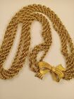 Vintage Signed Vendome Gold Tone Layered Necklace Large Bow Closure