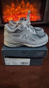 New Balance 990v3 Kids Grey White Suede Shoe Sneaker Toddler Size US 9