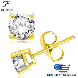 Sterling Silver 925 Gold Plated Brilliant Round Cut CZ Stud Earrings 3MM - 10MM