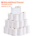 80 Rolls 4x6 Direct Thermal Labels 250/Roll For Zebra Eltron LP2844 ZP450 US