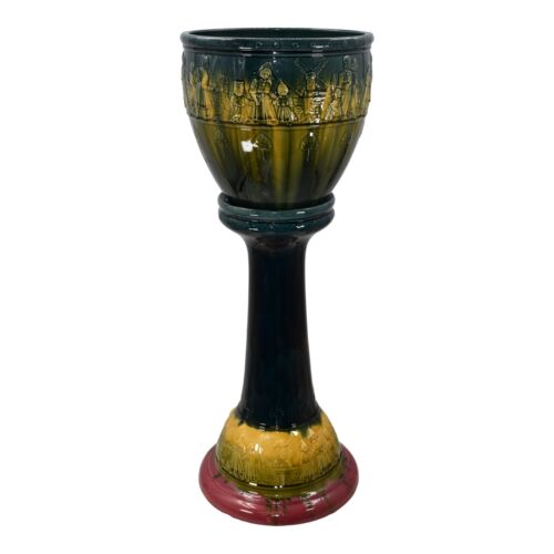 New ListingRoseville Blended Majolica 1900s Pottery Dutch Jardiniere and Pedestal 492