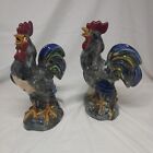 Vintage Majolica Hand-Painted Ceramic Rooster 12in | Set Of 2