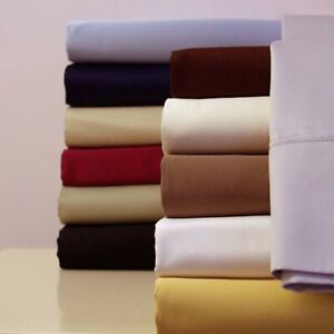 Attached Waterbed Sheet Set Solid Soft 100% Cotton Fitted + Flat + Pillowcases