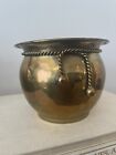 Vintage Hosley Brass Hammered Planter Pot 4” Tall 5.5” Diameter w/ Rope Detail